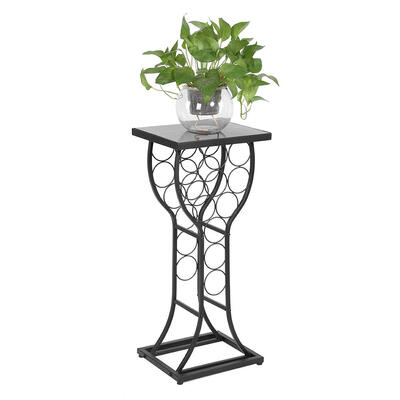 

Modern Circles Design Black Metal Wine Rack 11 Bottle Holder with Marble Finish Top Wine Storage Organizer Display Rack Table