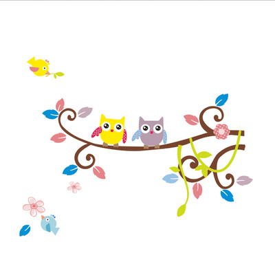 

Flower Owl Tree Cartoon Removable Vinyl Decal Wall Stickers Home Decor Art