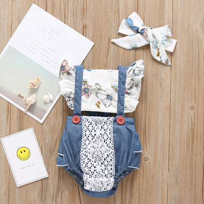 

Newborn Headband Infant Baby Ruffle Girl Sleeveless Sun Floral Romper Cloth Lace