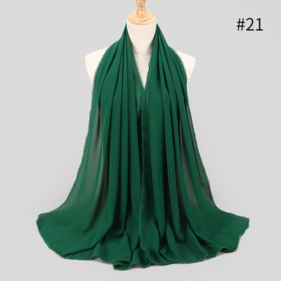 

Elegant style ladies monochrome lace stitching scarf supply source pearl chiffon scarf Muslim MSL037