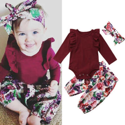 

Newborn Baby Girls Bodysuit Romper Tops Floral Pants Outfits Set Clothes 0-18M