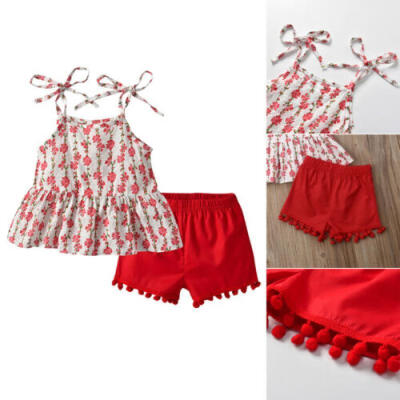 

UK Toddler Kids Baby Girls Summer Clothes Floral Tops Shorts Pants 2PCS Outfits