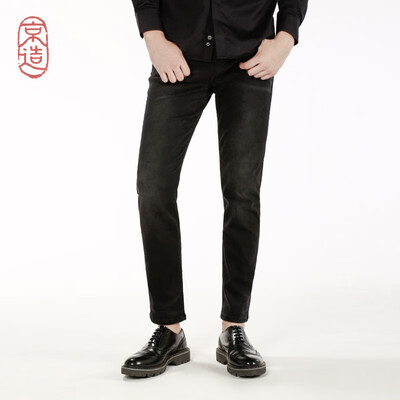 

Beijing made mens sanding warm slim straight jeans 2018 autumn new black 30 16578A