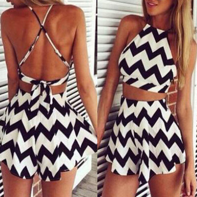 

Roseonmyhand Fashion Women Wavy Stripes Sleeveless Casual Dress Pants suit