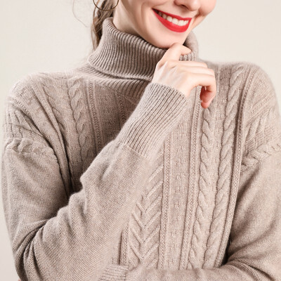 

QIANMUCHUN Womens High Lapel Medium Long Cashmere Sweater 5788