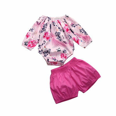 

Toddler Baby Floral Clothes Peacock Butterfly JumpsuitShort Pants Set Outfits