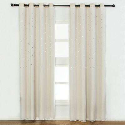 

Blackout Curtains Star Shape Hollow Double Layer Cloth Yarn Combination Thermal Insulating Room Darkening Curtains 39"X98