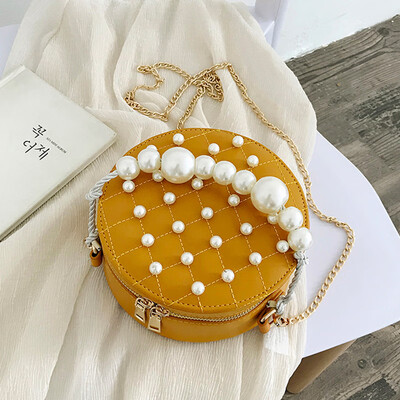 

Ins super fire new wave Korean version of the female bag fashion pearl small round bag chain shoulder Messenger bag