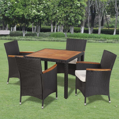 

5 Piece Outdoor Dining Set with Cushions Poly Rattan Black