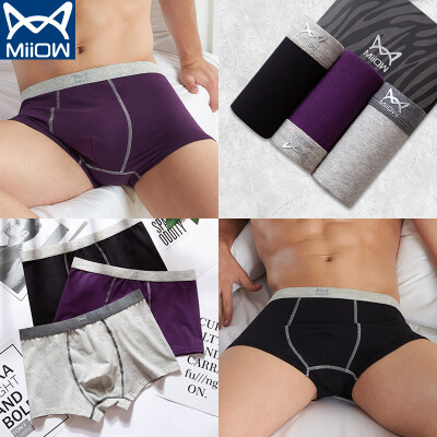 

Cat MiiOW Mens Underwear Mens Boxer Stretch Cotton Mid-rise Mens Shorts Head Contrast Color Ming Ten Mens Underwear 3 Pieces Black Gray Purple 175100 XL