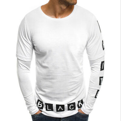

Mens T-Shirt Cotton Tights Tops Long Sleeve Gym Bodybuilding Fitness Muscle Tee