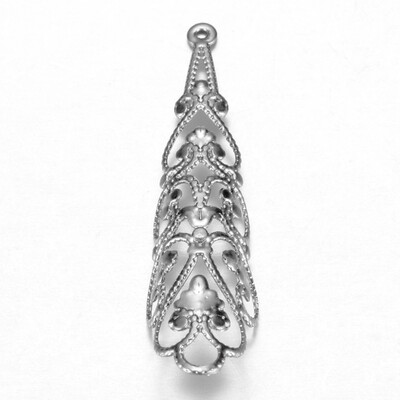 

304 Stainless Steel Filigree Pendants Drop Stainless Steel Color 41x10x08mm Hole 07mm