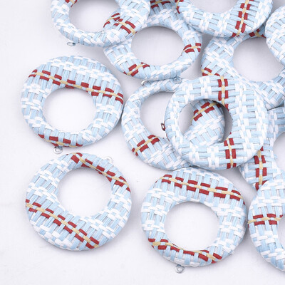 

Handmade Raffia Woven Pendants with Iron & Aluminum Findings Flat Round Platinum PaleTurquoise 435x405x5mm Hole 12mm