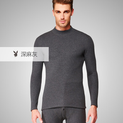 

Playboy PLAYBOY autumn&winter thermal underwear mens autumn clothing long pants mens suit plus velvet thickening collar Dongli velvet underwear deep hemp gray