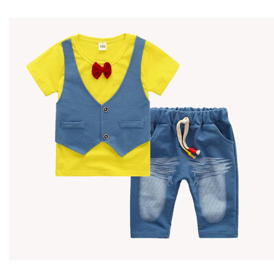

Summer Cotton Baby Boys Clothing Sets Children Vest Fake Two Jacket Tops Shorts