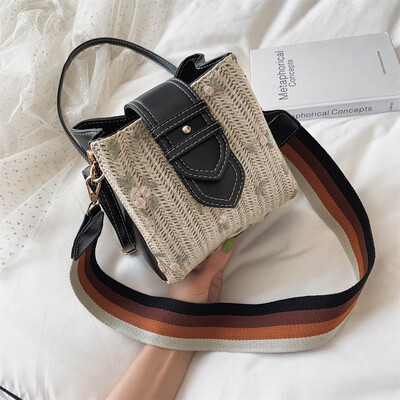 

Tailored Fashion Women Hand-Woven Straw Leather Bag Shoulder Bag Patchwork Crossbody Bags