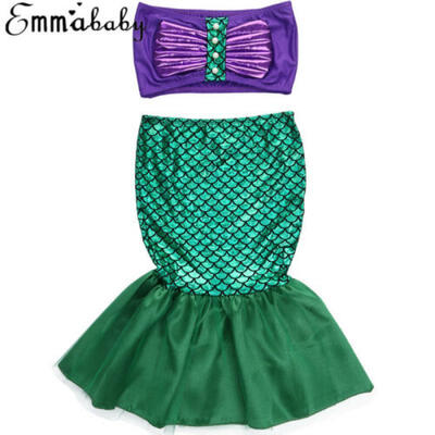 

US Kids Ariel Little Mermaid Set Girl Princess Dress Party Cosplay Costume 2-7Y