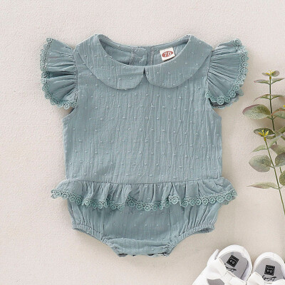 

Infant Baby Boys&Girls Fly Sleeve Solid Print Lace Ruffles Bodysuit Romper