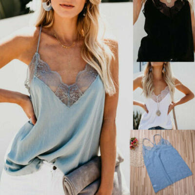 

US Summer Women Casual T-Shirt Camisole Lace Vest Top Sleeveless Blouse Tank