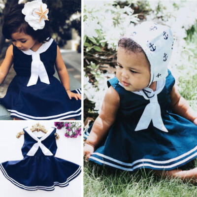 

Cute Toddler Baby Girls Navy Blue Sailor Dress Sleeveless Summer Dresses 0-5Y