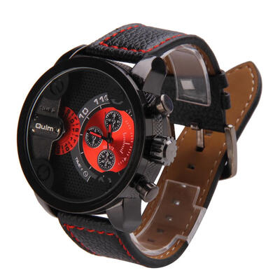 

OULM Big Round Dial Dual Time PU Leather Band Casual Quartz Watch Colors