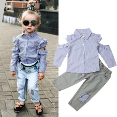 

Toddler Baby Girl Autumn Casual Clothes Striped Tops ShirtJeans Pants Outfits