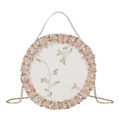 

Fashion Women Round Small Shoulder Bag Pearl Flower Handbags Chain Totes