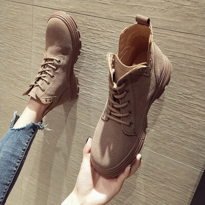 

Net red martin boots female English wind autumn suede round head lace desert boots super fire foreign style thick bottom boots