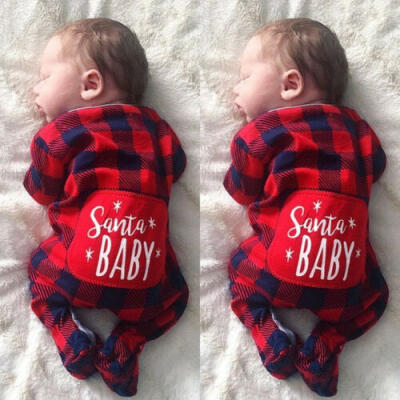 

Newborn Baby Girls Boy Christmas Clothes Plaids Santa Romper Jumpsuit Outfits US