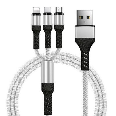 

3 In 1 Micro USB Data Cable Portable Universal Nylon Cord Fast Charging Line For Mobile Phones