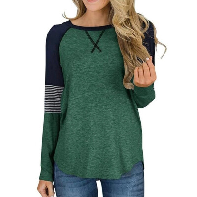 

Women T-Shirt Round Collar Summer Color Matching Loose Long Sleeve Casual Simple Wild t-shirt femme