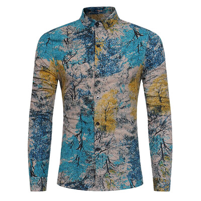 

Colorful Plants Tie Dye Print Cotton Linen Shirt