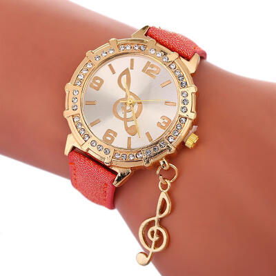 

2019 Women Luxury Watch Music Note Fashion New Design Pendant Clock Leather Band Quartz Wristwatch Lady Female Diamond Watches