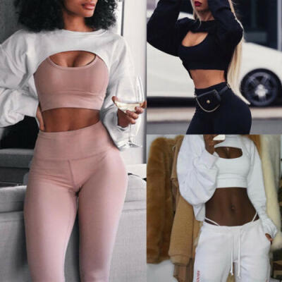 

L Womens Hoodie Sweatshirt Jumper Sweater Crop top Coat Sports Pullover Tops