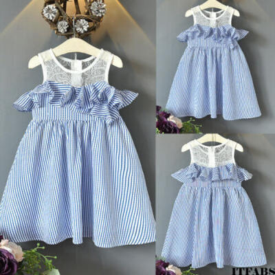 

Baby Girl Sleeveless Tutu Dress Baby Childrens Party Lace Striped Comfort Dress