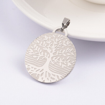 

Flat Round with Tree of Life 304 Stainless Steel Pendants Stainless Steel Color 32x30x15mm Hole 45x6mm