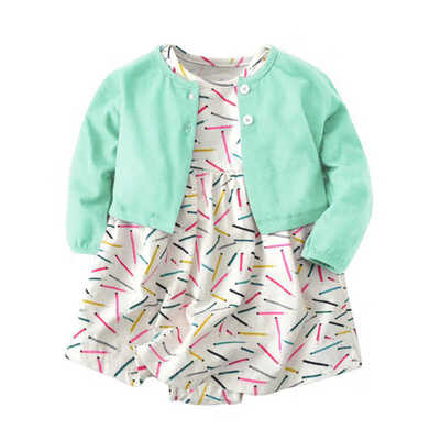 

Baby Sets Summer Girl Cotton Cardigan Shawl Short-Sleeved Print Dress 2 PCS Clothes 0-24M