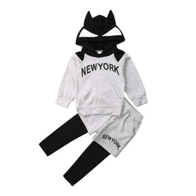 

Toddler Baby Boy Hooded Tops Bodysuit Pants 2pcs Outfits Clothes Set 1-5Years