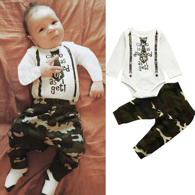 

2pcs Toddler Baby Boys Girls Clothes Set Camouflage Print RomperPants Outfits