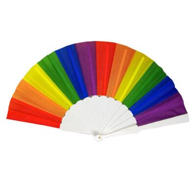 

New Hot Chinese Rainbow Pattern Folding Fan Plastic Folding Fan Household Decoration Craft DIY Wedding Party Decoration