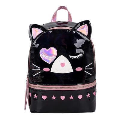 

Cat Print Travel Backpacks Women Large Capacity PVC Laser School Knapsack