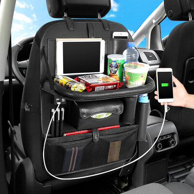 

4 USB PU Leather Car Seat Back Folding Portable Storage Box Multi-Use Car Organizer Portable Tissue Storage Bags Trunk Organizer