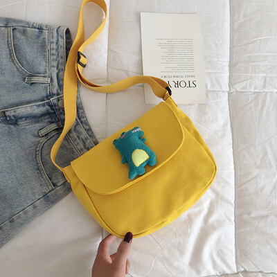 

2019 new fashion cute messenger bag casual simple wild shoulder bag cartoon cute little dinosaur canvas bag