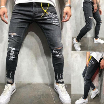 

Mens Ripped Jeans Super Skinny Slim Fit Denim Pants Destroyed Frayed Trousers