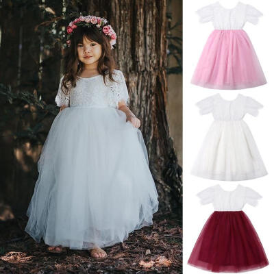 

Princess Lace Bridesmaid Kids Flower Girls Wedding Costume Party Tutu Dress 2-7Y