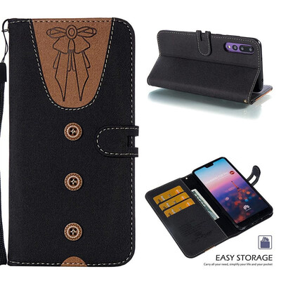 

MOONCASE Huawei P20 Pro stitching embossed womens leather case - black