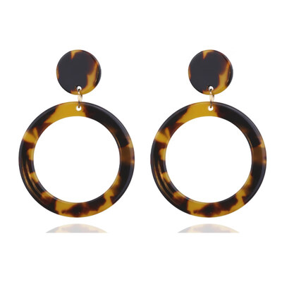 

EK485 New Fashion Leopard Acetic Acid Drop Earrings for Women Personality Exaggerated Geometric Round Brown Acrylic Earrings