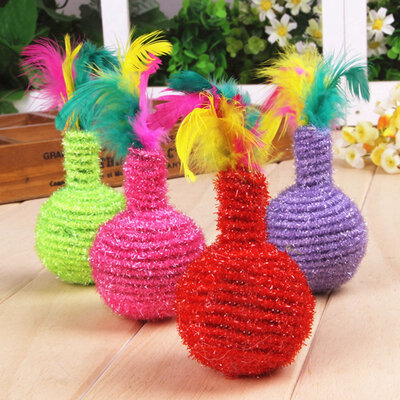 

1Pcslot Kitten Colorful Toy with Feather Made by Elastic Rope Cats Scratching Toy for Boredom