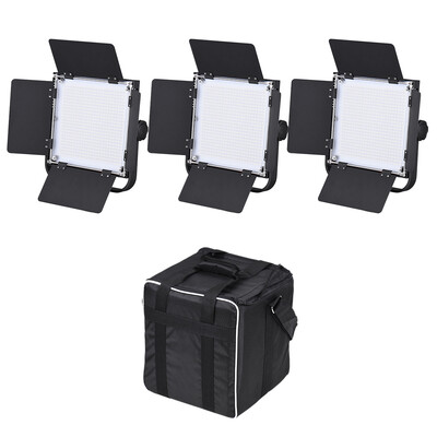 

LED-600A 3 LED Video Light Panel Kit 576pcs LED Beads CRI90 5600K3200K With Barndoor Filters Storage Bag