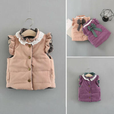 

UKStock Toddler Kids Girls Baby Bowknot Gilet Winter Waistcoat Coat Bodywarmer